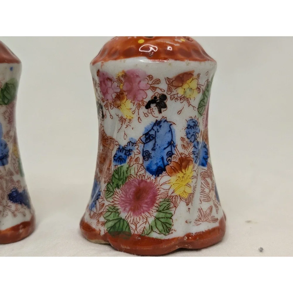 Vintage Japanese Salt Pepper Shakers Noritake Nippon Pair Porcelain‎ Geisha Ware